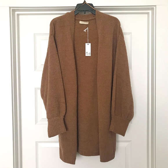 Stitch & Feather open front cardigan bishop sleeves camel color size large - Picture 1 of 14